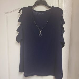 Women's 2X Navy Cold Shoulder Blouse